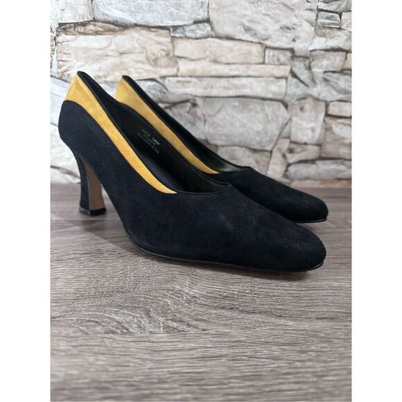 New Vintage Y2K Fashion Influences Black and Yellow Suede Pumps Size 10 with Box - Picture 1 of 9